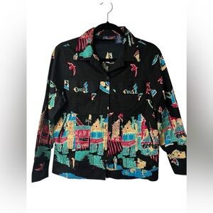 Phool multicolored cityscape button down shirt size M